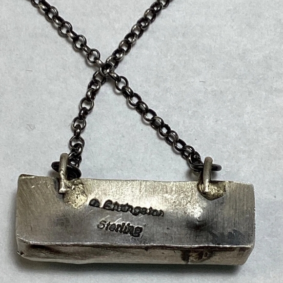 Native American Signed and Stamped Sterling Turquoise Bar Necklace - Picture 2 of 3